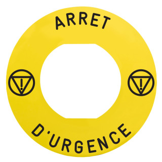 ZBY9130M - Harmony - Étiq Plate - Jaune - Logo En - 'arret D'urgence' - D:60 - Pr Zbz1605 - Schneider 